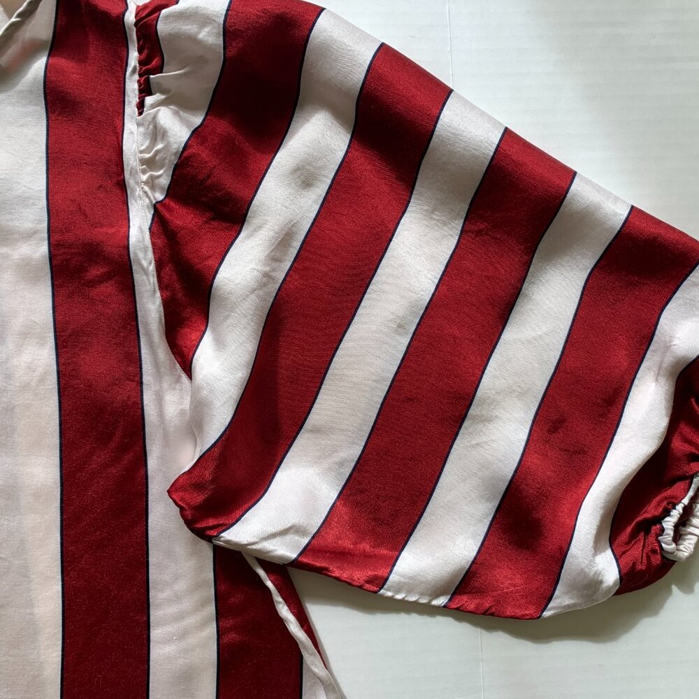 Maeve Maria Anthropologie Striped Red White Women's Top Sz 12 Balloon Sleeves - Picture 5 of 12